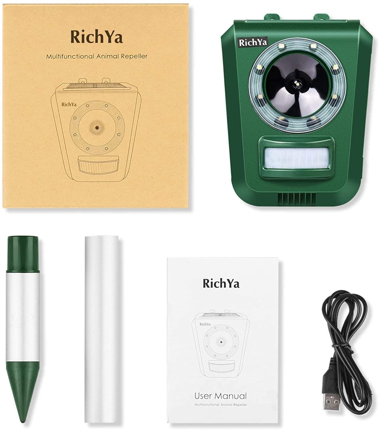 RichYa Repelente Gatos, Ahuyentador para Gatos Ultrasónico Solar IP44