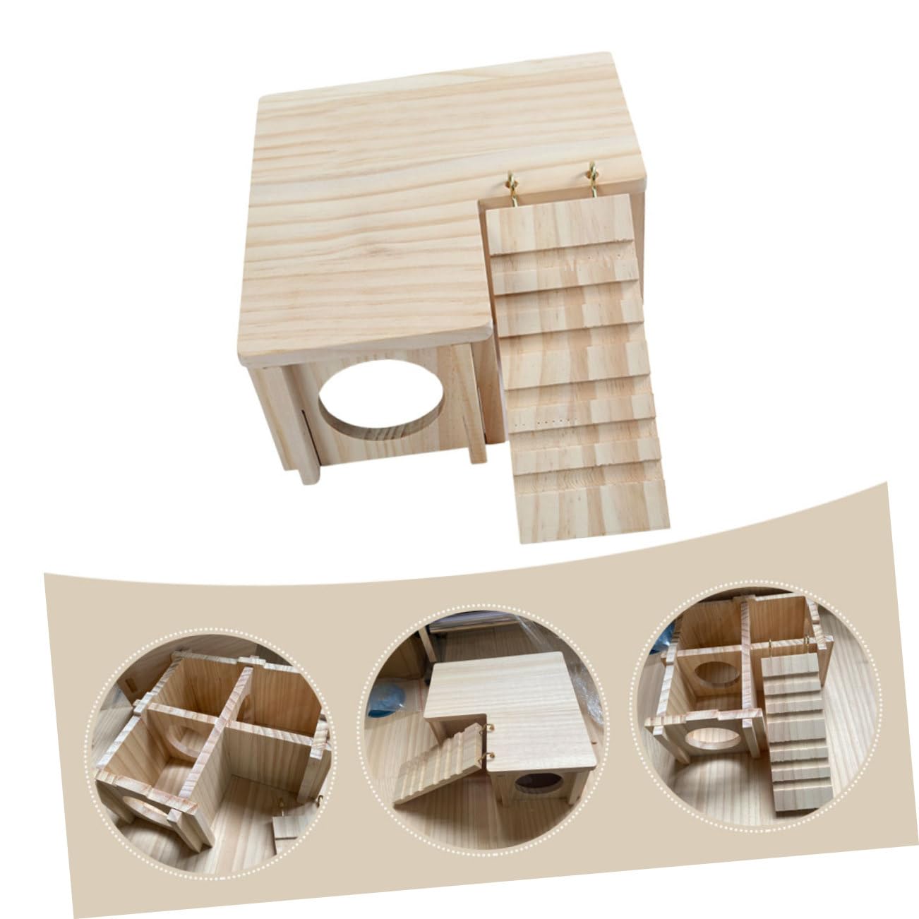 Hamsterholzhütte mit Klappbarer Leiter und Versteck