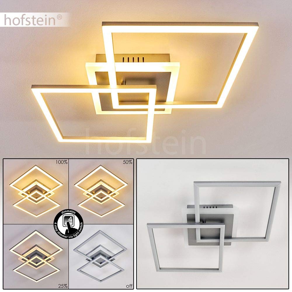 HOFSTEIN LED Deckenleuchte Lithgow, dimmbare Deckenlampe aus Metall in Silberfarben, moderne Leuchte dimmbar über Lichtschalter, 25 Watt, max. 2600 Lumen, 3000 Kelvin, Wohnzimmer, Küche, Esszimmer