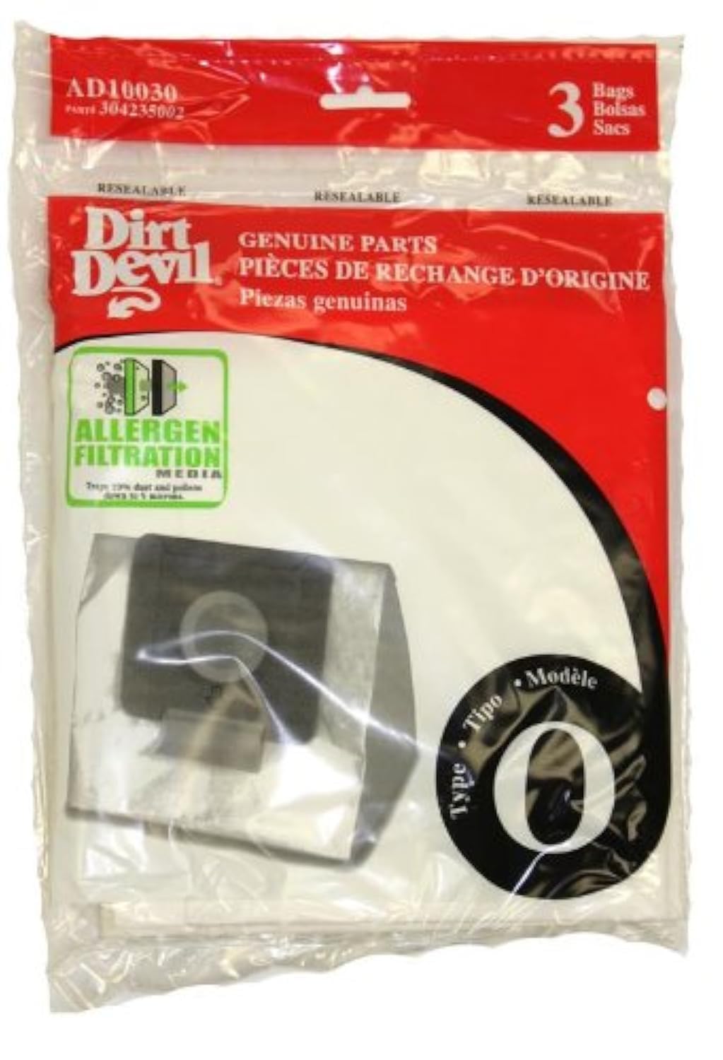 Sacs Dirt Devil Type O supplémentaires à filtration allergènes haute efficacité AD10030