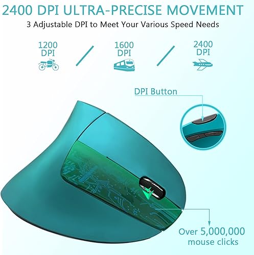 Miniatura 2 de Ratón ergonómico, ratón vertical óptico recargable USB de 2.4 GHz inalámbrico con 6 botones, 3 ajustables 120016002400 DPI para laptop, escritorio,