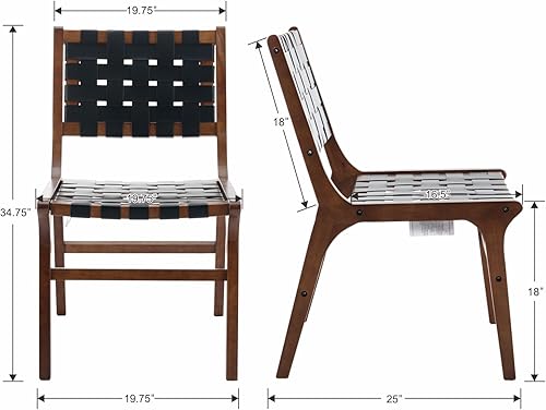 Miniatura 2 de Juego de 2 sillas de comedor estilo granja, de piel sintética, modernas, con tiras tejidas, cómodas, patas de madera, para comedor, sala de estar,