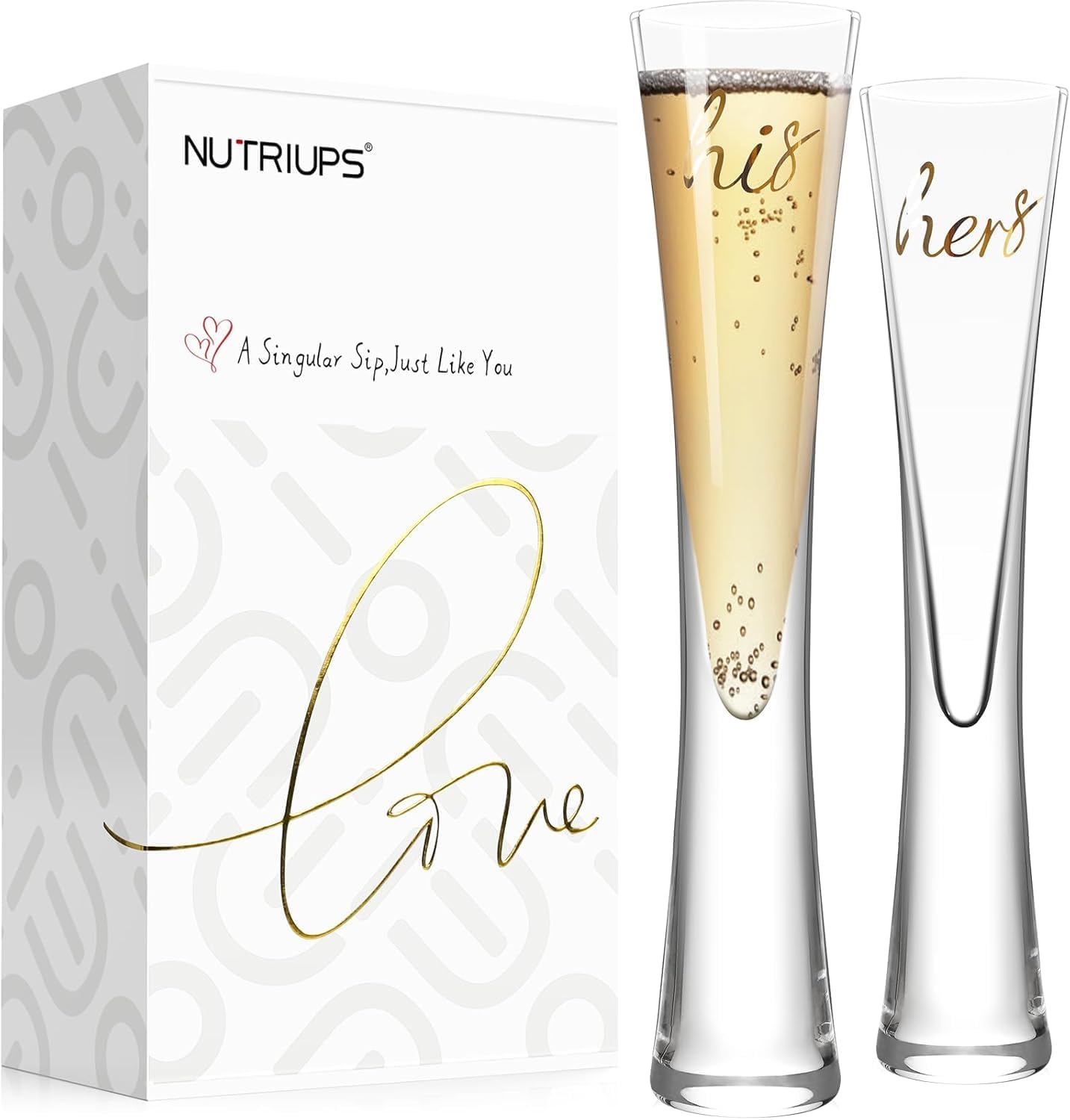 Flûtes à champagne 145 ml NUTRIUPS, lot de 2 verres en cristal soufflé pour le couple