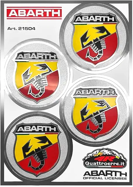 Adesivi Abarth Copriruota Ufficiali - 4 Scudetti, Diametro 48 mm
