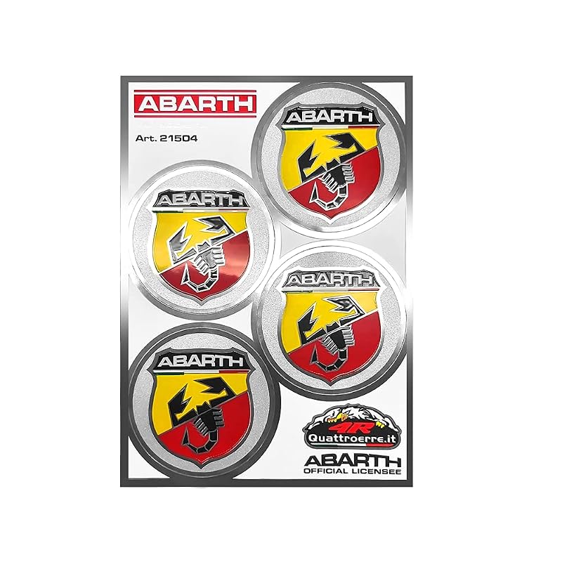 Kit com 4 adesivos Abarth cromados em relevo para volante e superfícies plásticas, 30 mm