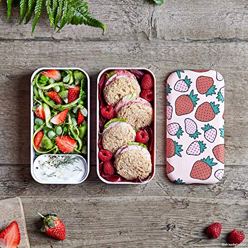 Monbento - Bento Box Mb Original Strawberry With Compartments - 2 Tier Leakproof Lunch Box For Work And Meal Prep - Bpa Free - Food Grade Safe - Strawberries Flowers - Pink & White #TOP4