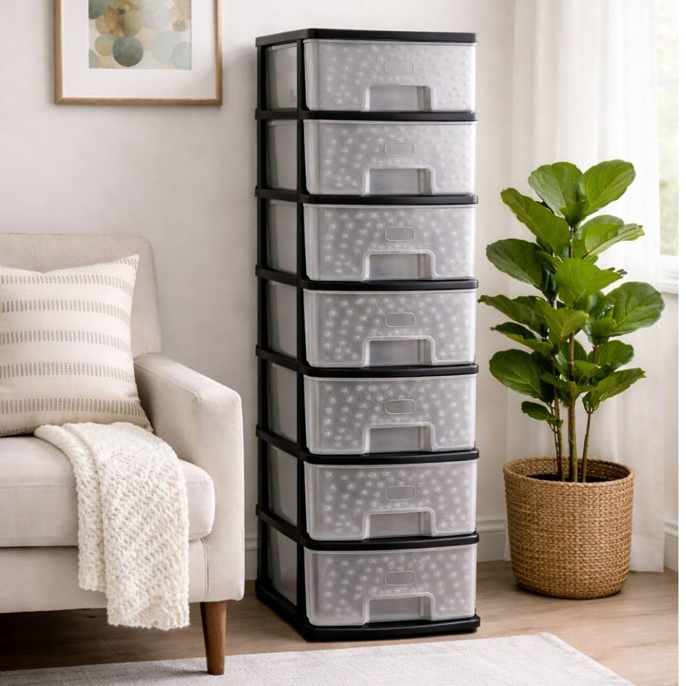 Smarttex™ Plastic Modular Drawer Storage Chest Of Drawers Organizer Storage Box, Large Stomo Racks For Multipurpose Anti-slip Shoes Organizers (Transparent, 7 Layer)