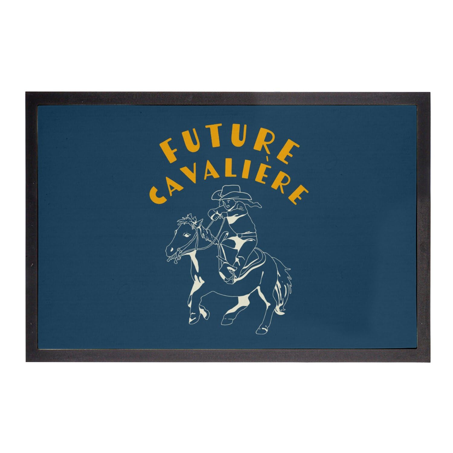 Paillasson Future Cavalière bleu tapis d'entrée sport équitation et cheval 60x40cm