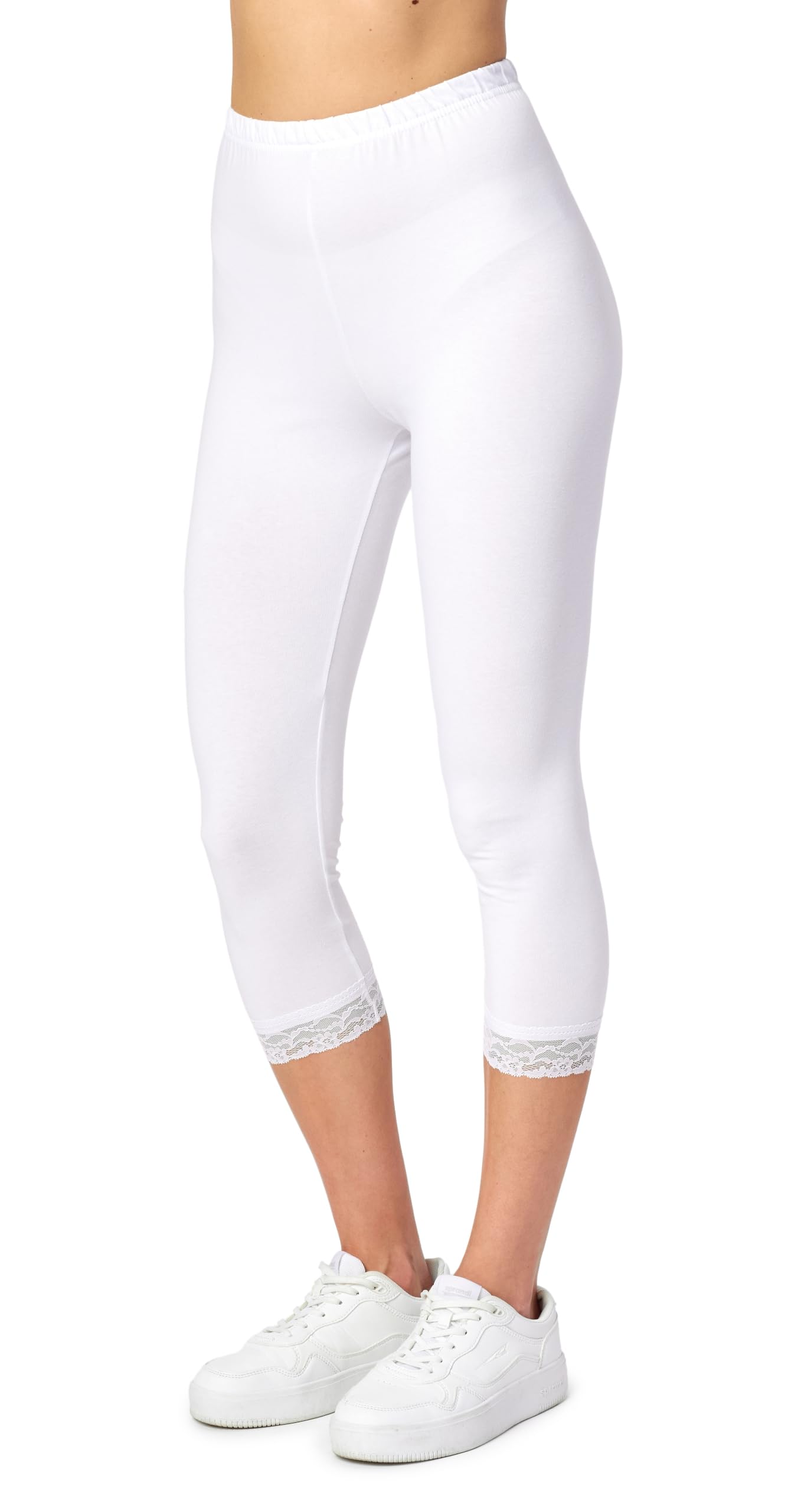 Merry Style 3/4 Capri Leggings Damen Caprihose Blickdichte Leggings aus Viskose mit Spitze MS10-290