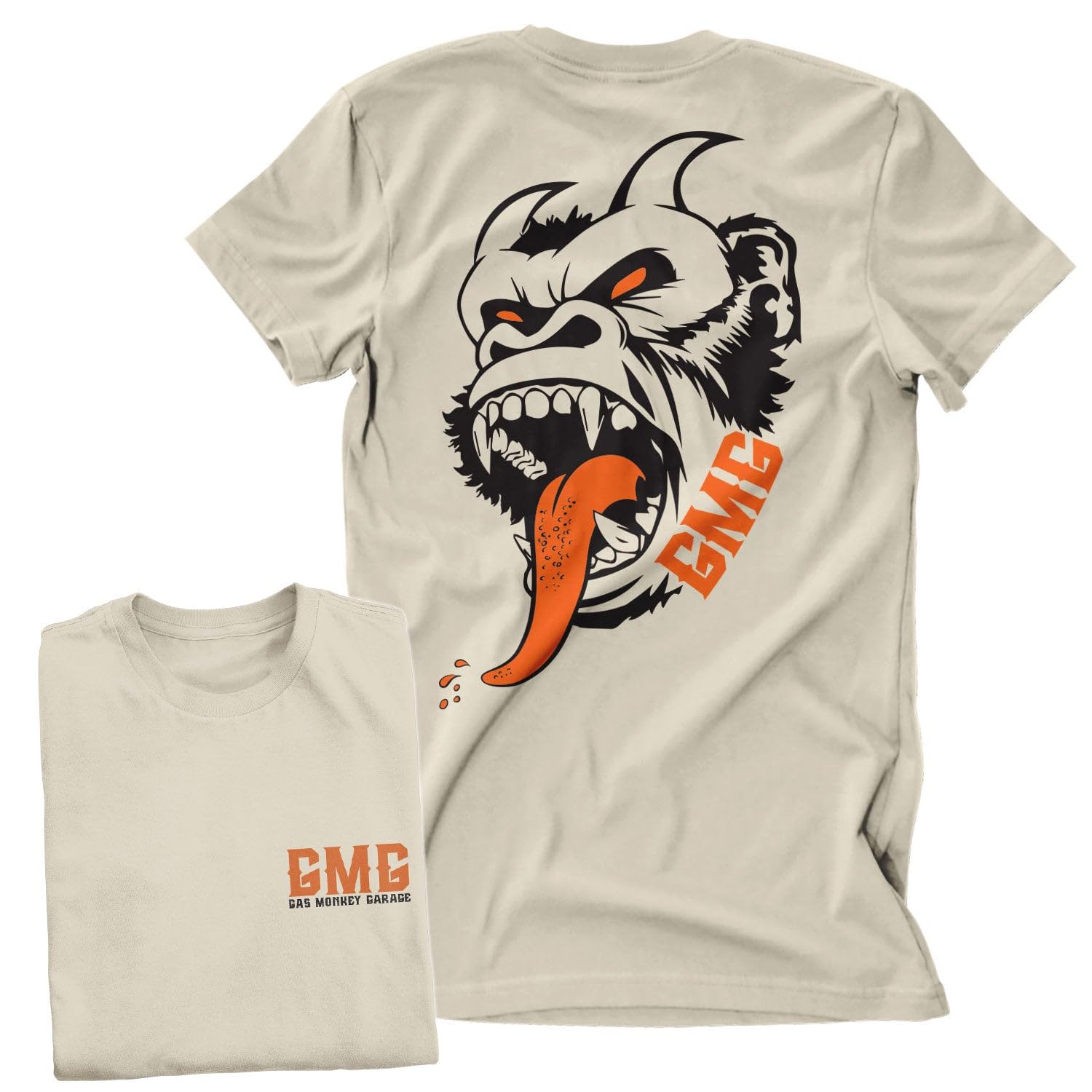 Gas Monkey Garage Officially Licensed Deamon Monkey Mens T-Shirt (Khaki), Large