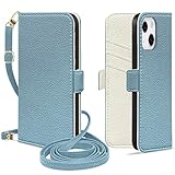 MAGICASE for iPhone14ケース手帳型 いphone14 ケース 手帳型 おしゃれ スマホケースiphone14 ショルダー 女性 アイフォン14 ケース 手帳型 マグネット式 可愛い 携帯ケースあいほん14 財布型 カード収納 スタンド機能 高級PUレザー iPhone14 カバー 耐衝撃 軽量 放熱性 全面保護 人気 大人 バイカラー 6.1インチ適応（ブルー メ アイボリー）