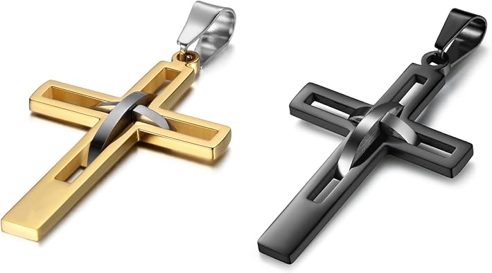 OIDEA Cross Pendant Necklace for Men Women High Polish Hollow Openwork Stainless Steel Cross Chain Mens Jewelry Gifts