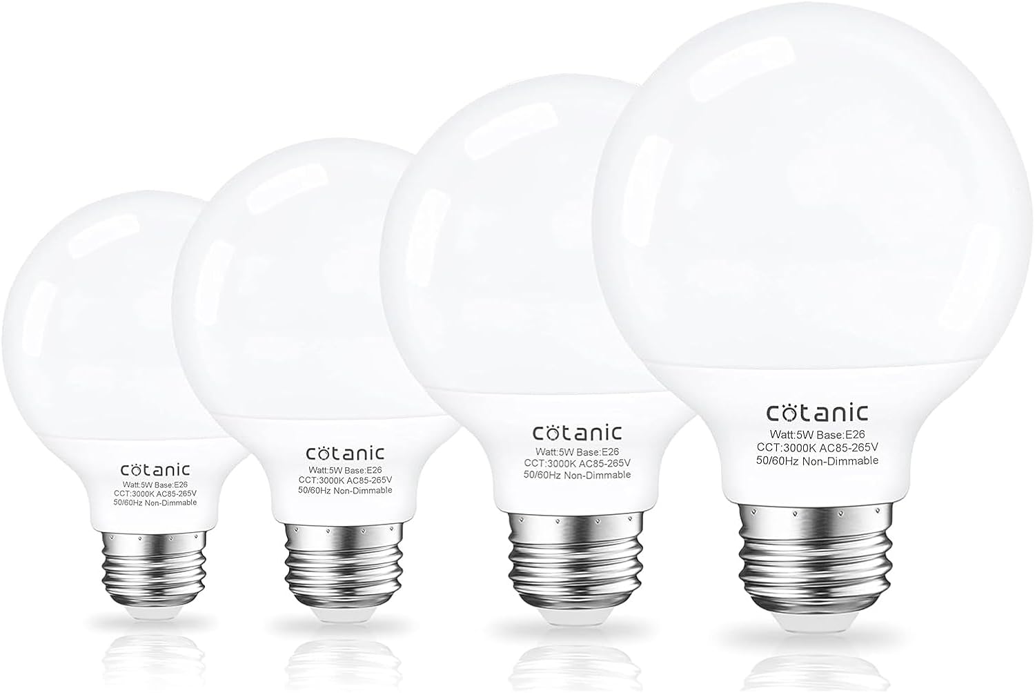 Cotanic Bathroom G25 LED Vanity Light Bulb 3000K Soft White, Globe Light Bulbs, E26 Standard Base, 5W, 60 Watt Equivalent Incandescent Replacement, 500LM, Non-Dimmable, 4-Pack