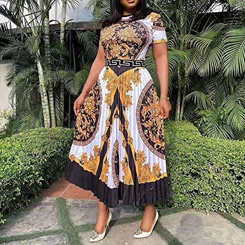 VERWIN Print Mid-Calf Short Sleeve High Waist Women's Maxi Dress3