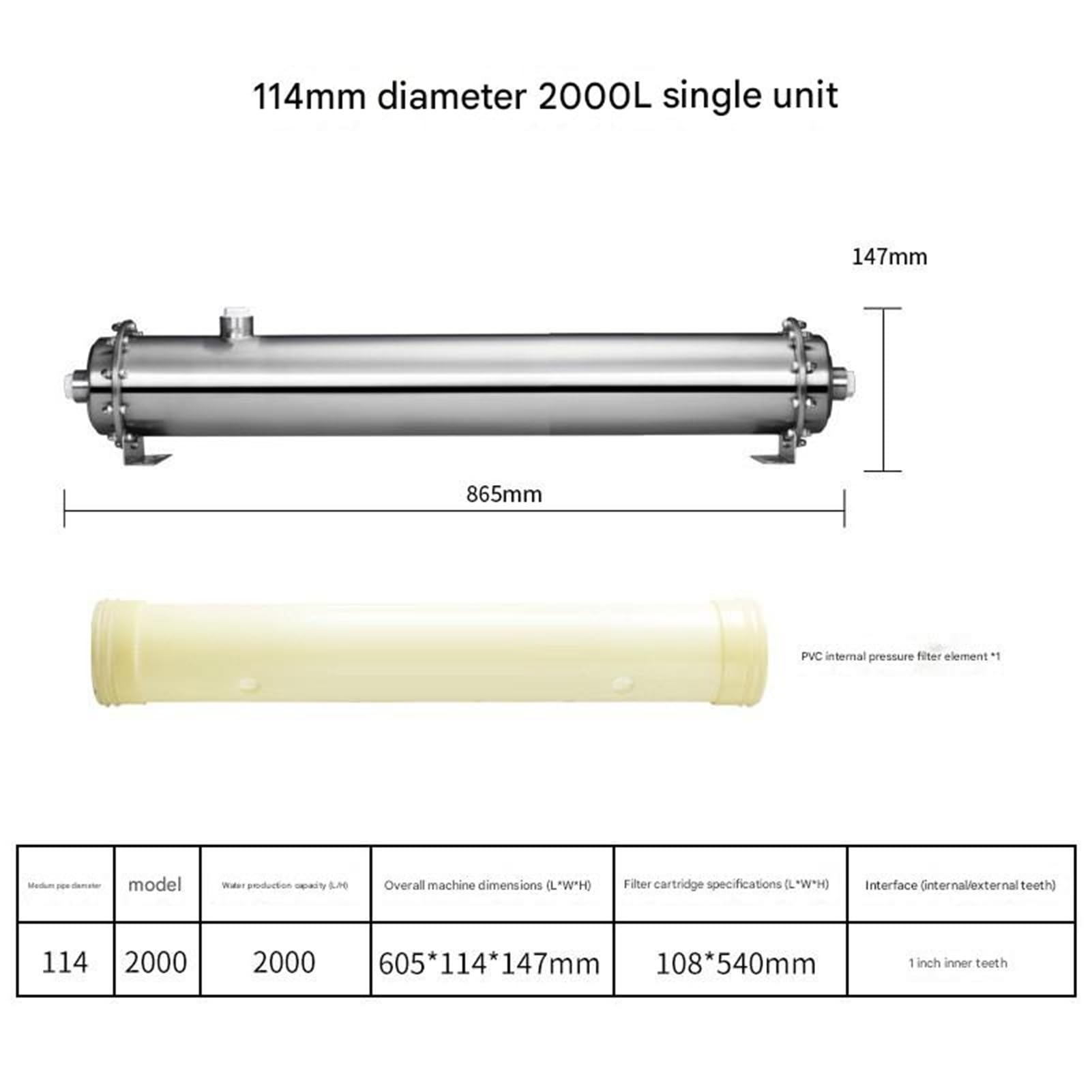114 Diámetro de tubería 2000L Purificador agua filtro alto flujo acero inoxidable for pozo doméstico y del grifo for toda la casa en el sabor del agua. Fácil instalación