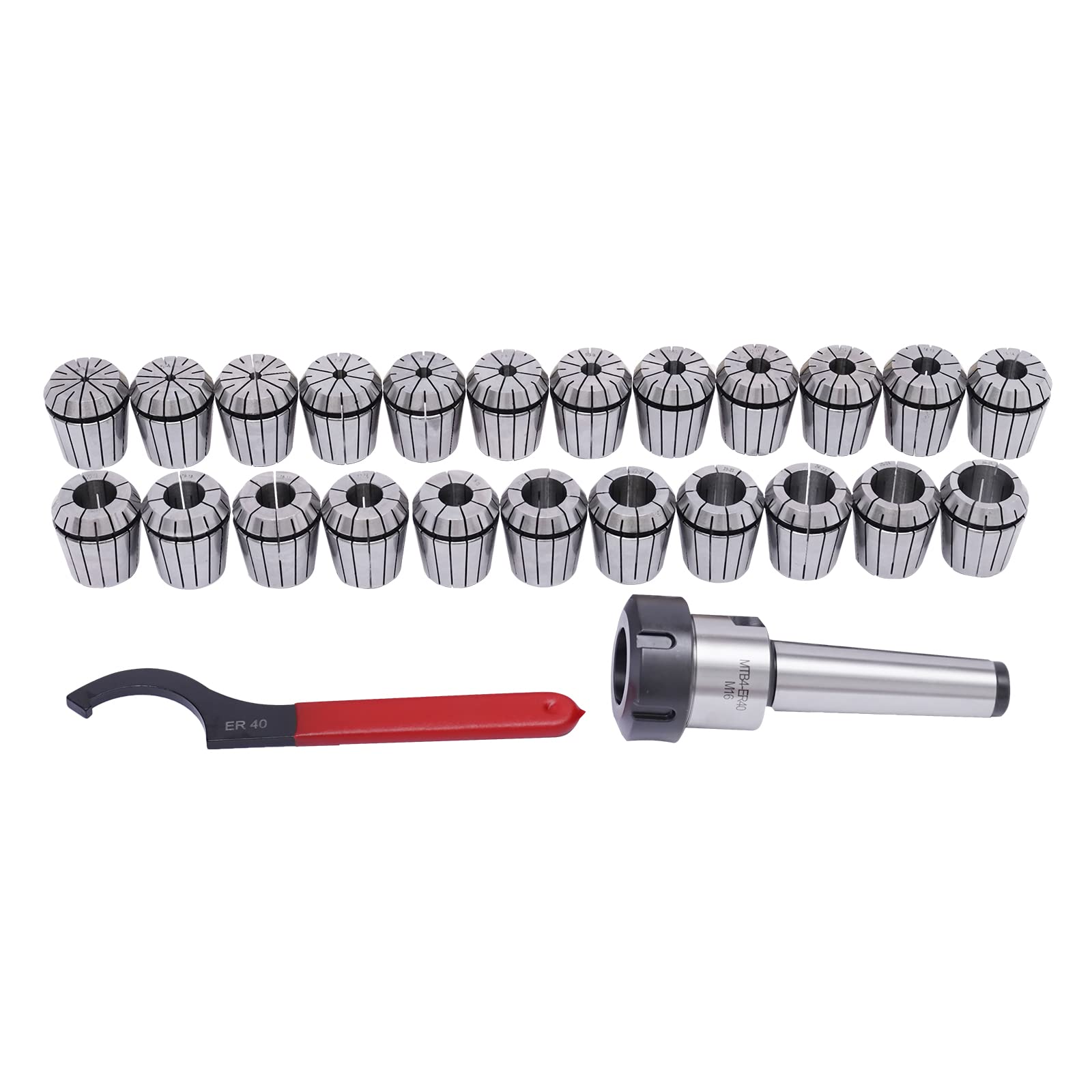 ER40 - Set di 23 pinze, 4 – 26 mm, M16 MK4, con chiave inglese per postazioni di lavoro CNC, macchina per incisione e tornitura per fresatura, foratura, ecc