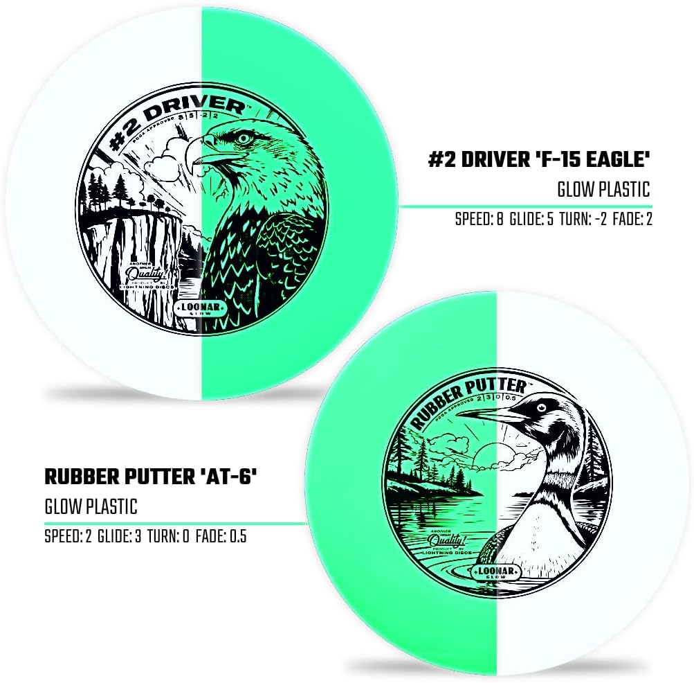 Lightning Glow Disc Golf Starter Set – Fade Lite Bag (Black) + Glow Rubber Putter & Glow #2 Driver – Floating Discs, Beginner Disc Golf Set