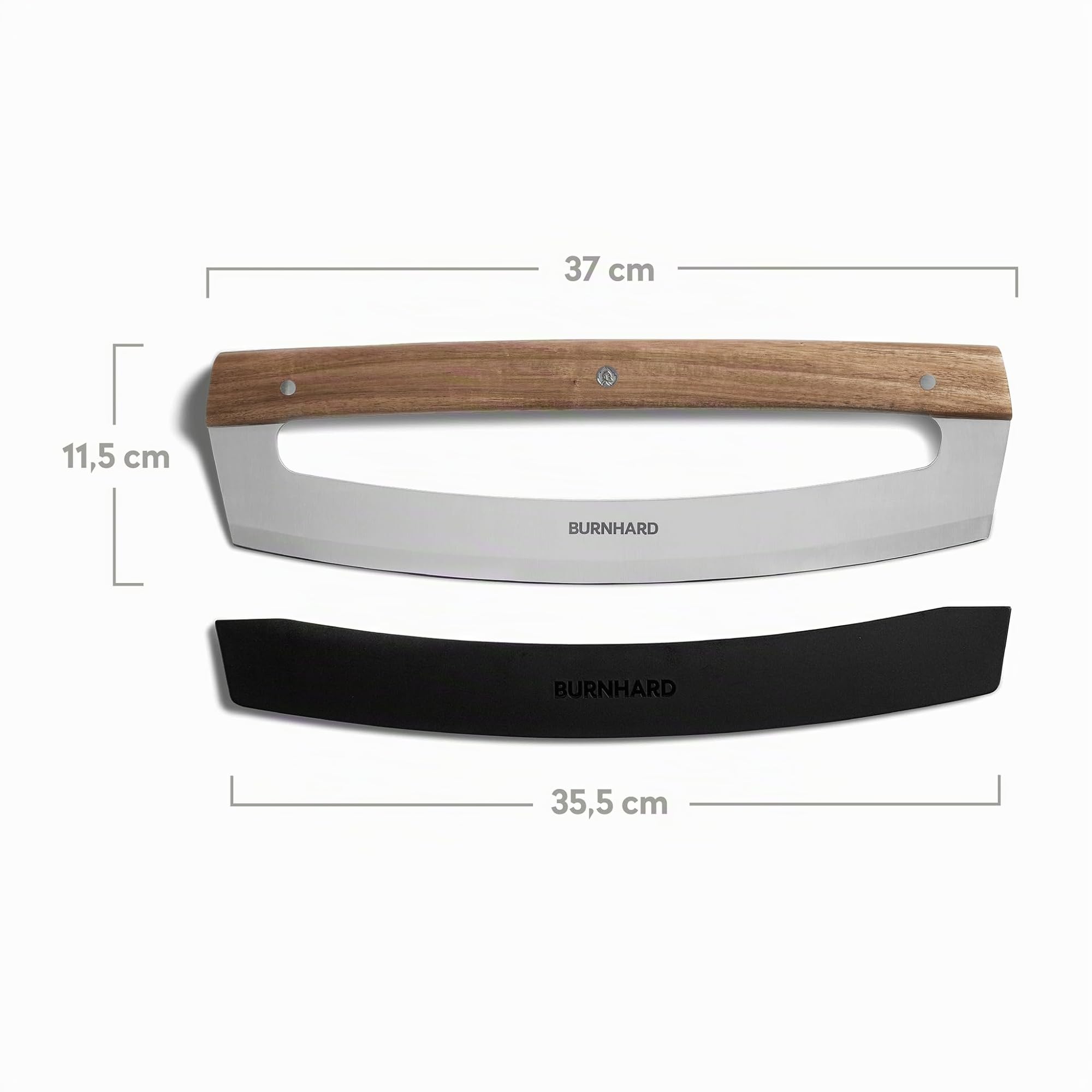 BURNHARD Cortador de Pizza Acero de Cuchilla Afilado, Manejo Cómodo, Hoja de 35,5 cm, Mango de Madera de Acacia, Protector de Cuchilla – Cortador Profesional de Pizza