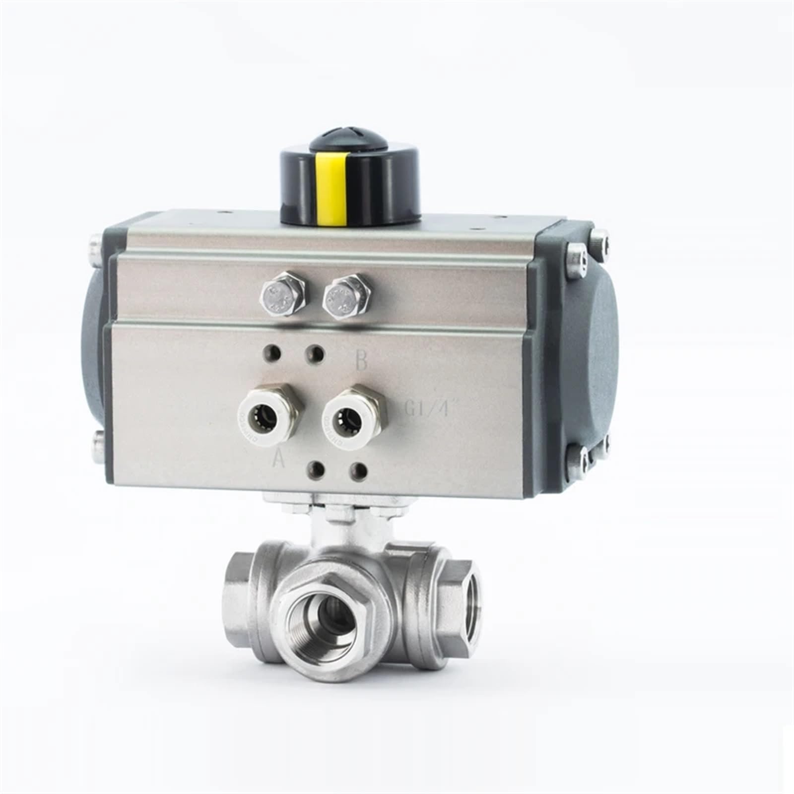 Robinet pneumatique anti-corrosion 3 voies inox 304 1/2 pouce