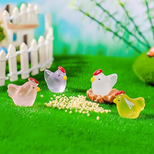 Miniatura 3 de 50 piezas luminosas de micro paisaje de pollo, mini resina, pollo en miniatura, para bricolaje, jardín de hadas, paisaje de musgo en miniatura, 50