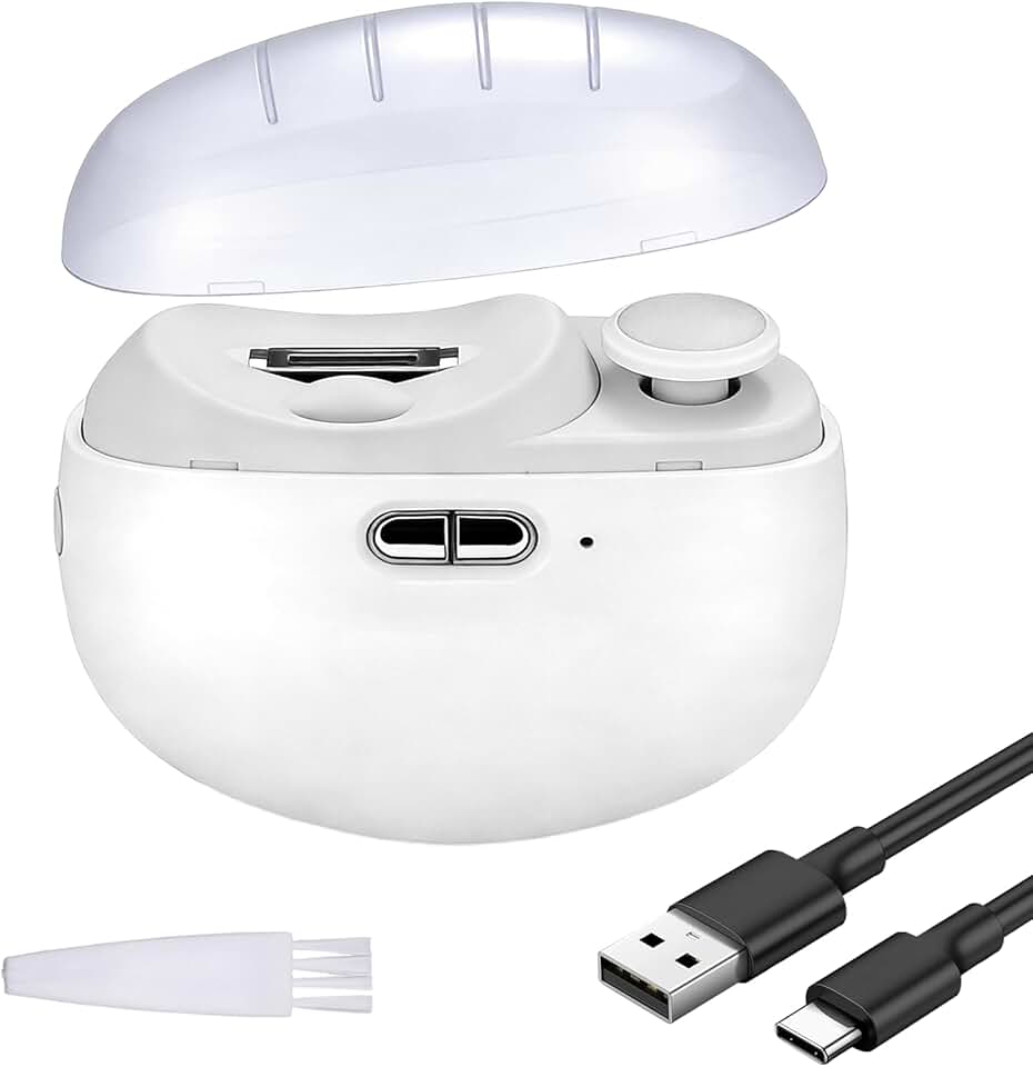 Cortador de unhas elétrico com luz LED, aparador de unhas automático 2 em 1 com armazenamento de detritos, motor silencioso de velocidade dupla, cortador de unhas recarregável USB-C para bebês