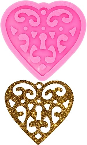 Moldes de resina de corazón superbrillantes con patrón decorativo para hacer collares, joyería, molde de silicona, llavero de resina, llavero de