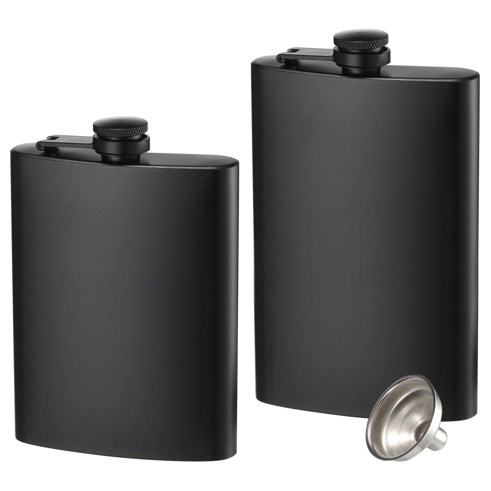 2 PCS Hip Flasks for Men, Flask Alcohol 8 oz & 10 oz Matte Black Stainless Steel Leakproof Hip Alcohol, Flagon for Climbing Camping Barbecue Bar Party, Portable Pocket Whiskey Flasks for Men & Women