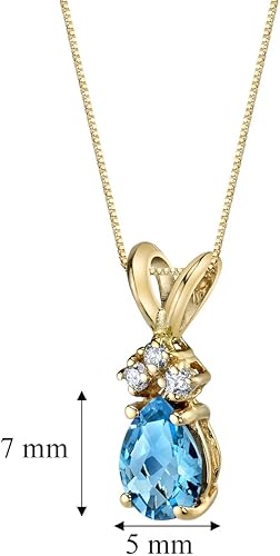 Miniatura 3 de PEORA Colgante de topacio azul suizo con diamantes genuinos en oro amarillo de 14 quilates, delicado solitario de lágrima, forma de pera, 0.27 x