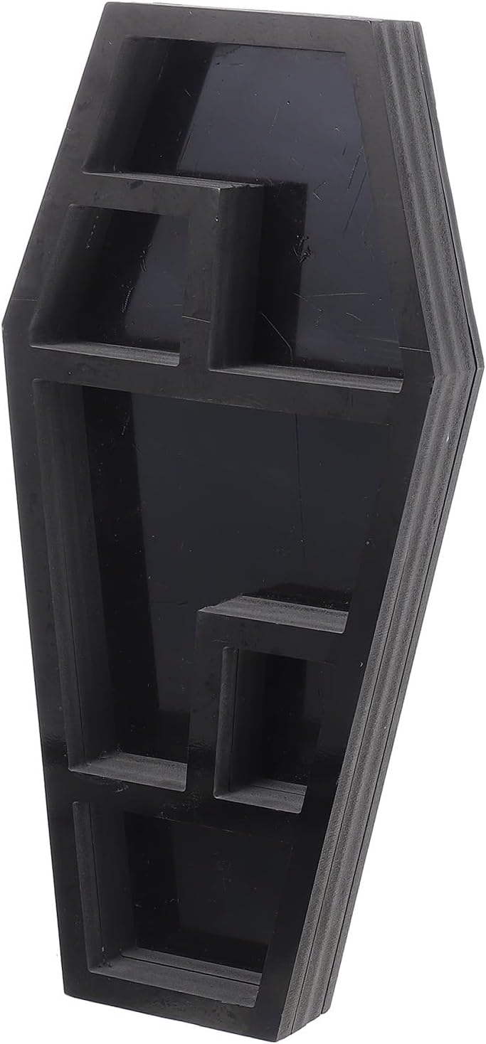 Creative Gothic Coffin Shelf Organizer for Halloween Decor Lightweight Compartment Storage Rack for Knick-knacks Wall-Mounted Desktop Use Eerie Decoration for Spooky Theme Rooms