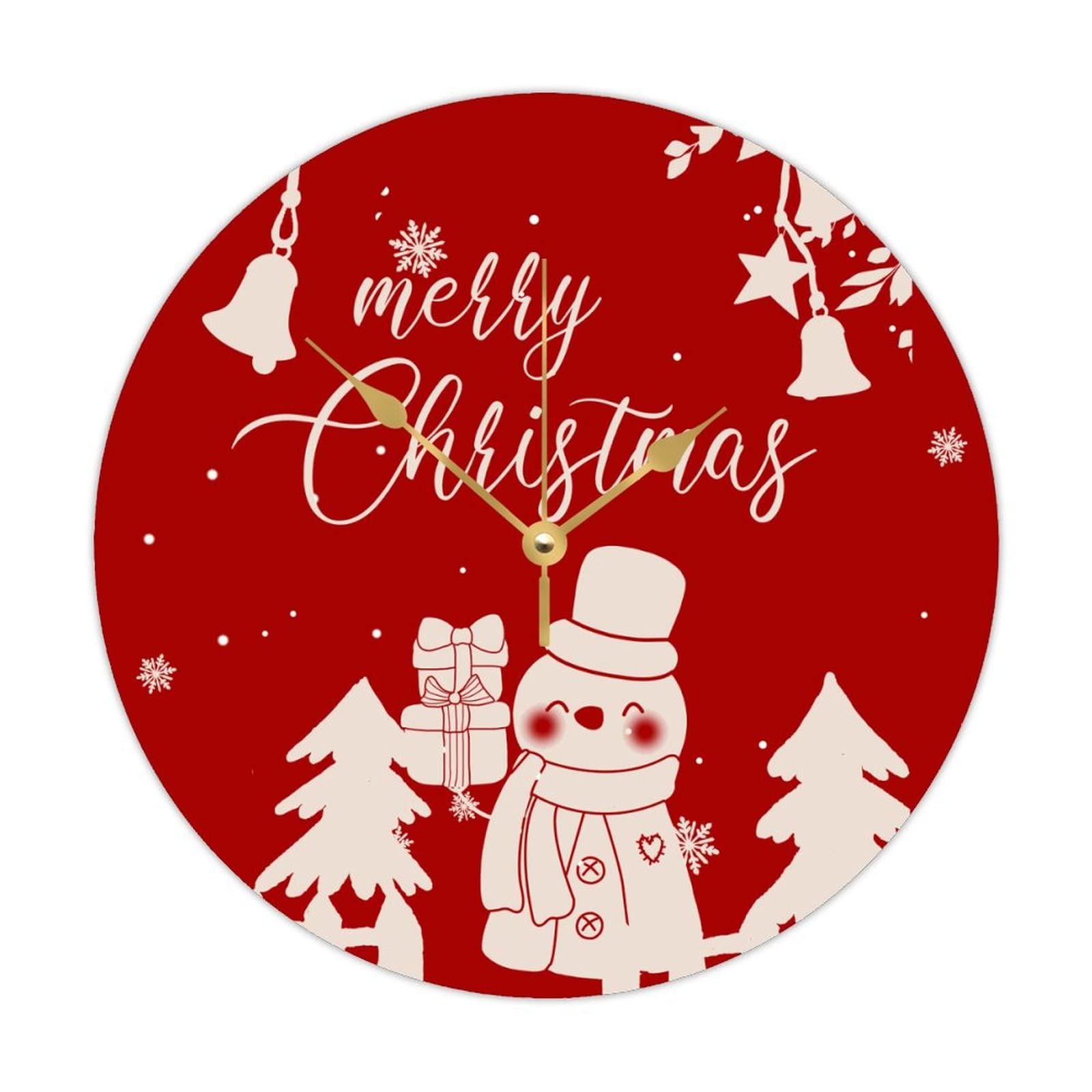 Horloge ronde en bois Merry Christmas de 38cm pour decoration de Noel