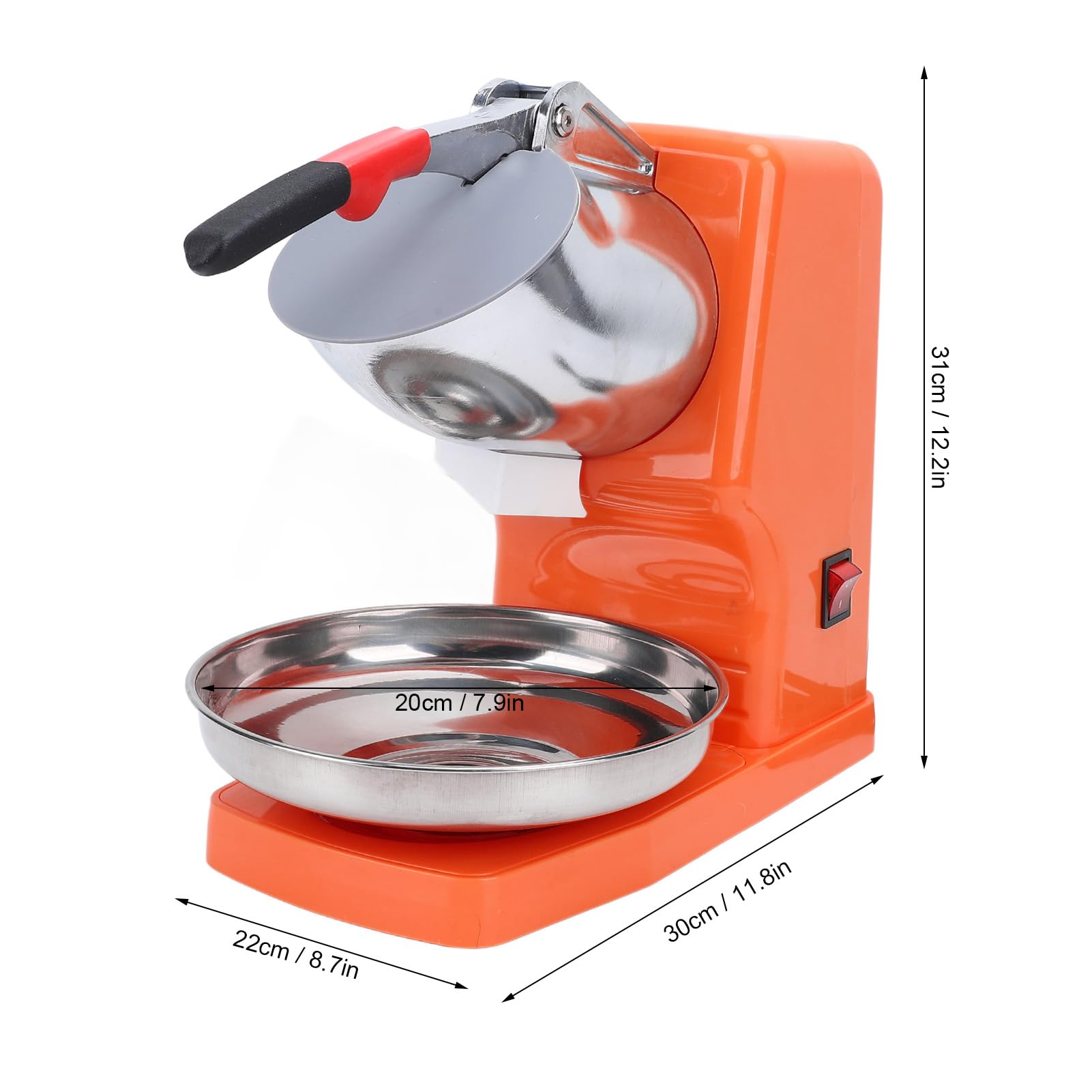 Generic Trituradora de Hielo Eléctrica, Máquina de Hielo Raspado de Acero Inoxidable de 500 W con Cuchillas Dobles y Cubierta Antisalpicaduras, para Uso Doméstico y Comercial (ORANGE)