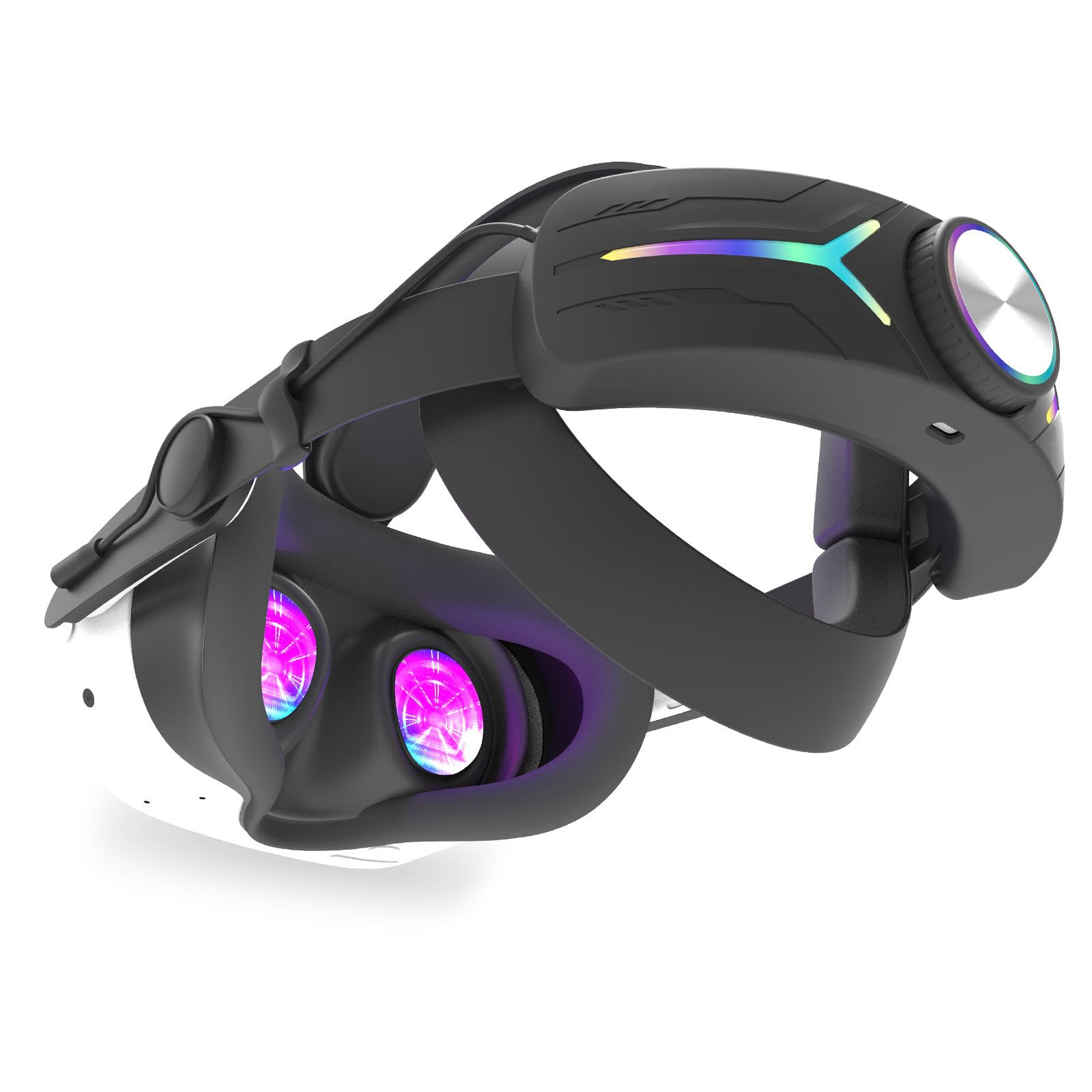 Fascia per capelli regolabile con ricarica RGB, accessori VR per Meta Quest 3S, 12000 mAh, fascia da gioco elettrica (nero con batteria)