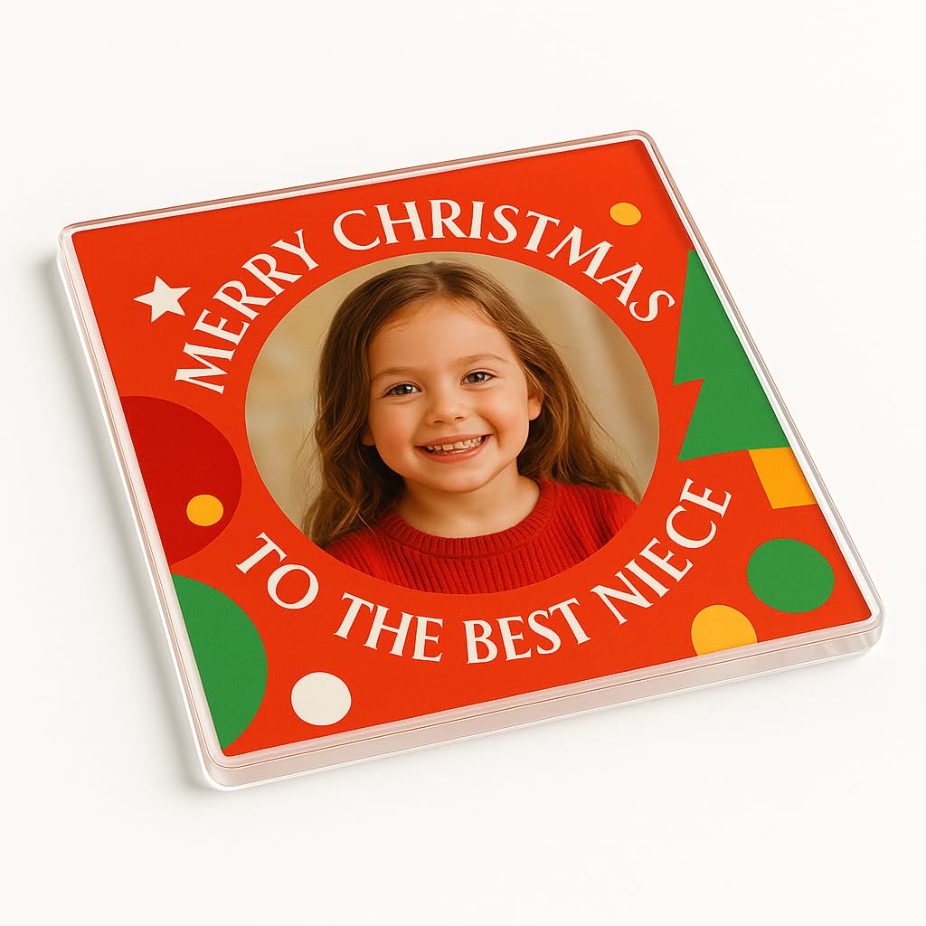 The Plum Penguin Nieces Holiday Glow Acrylic Coaster Gift With Personalised Niece Photo - For Festive Memories
