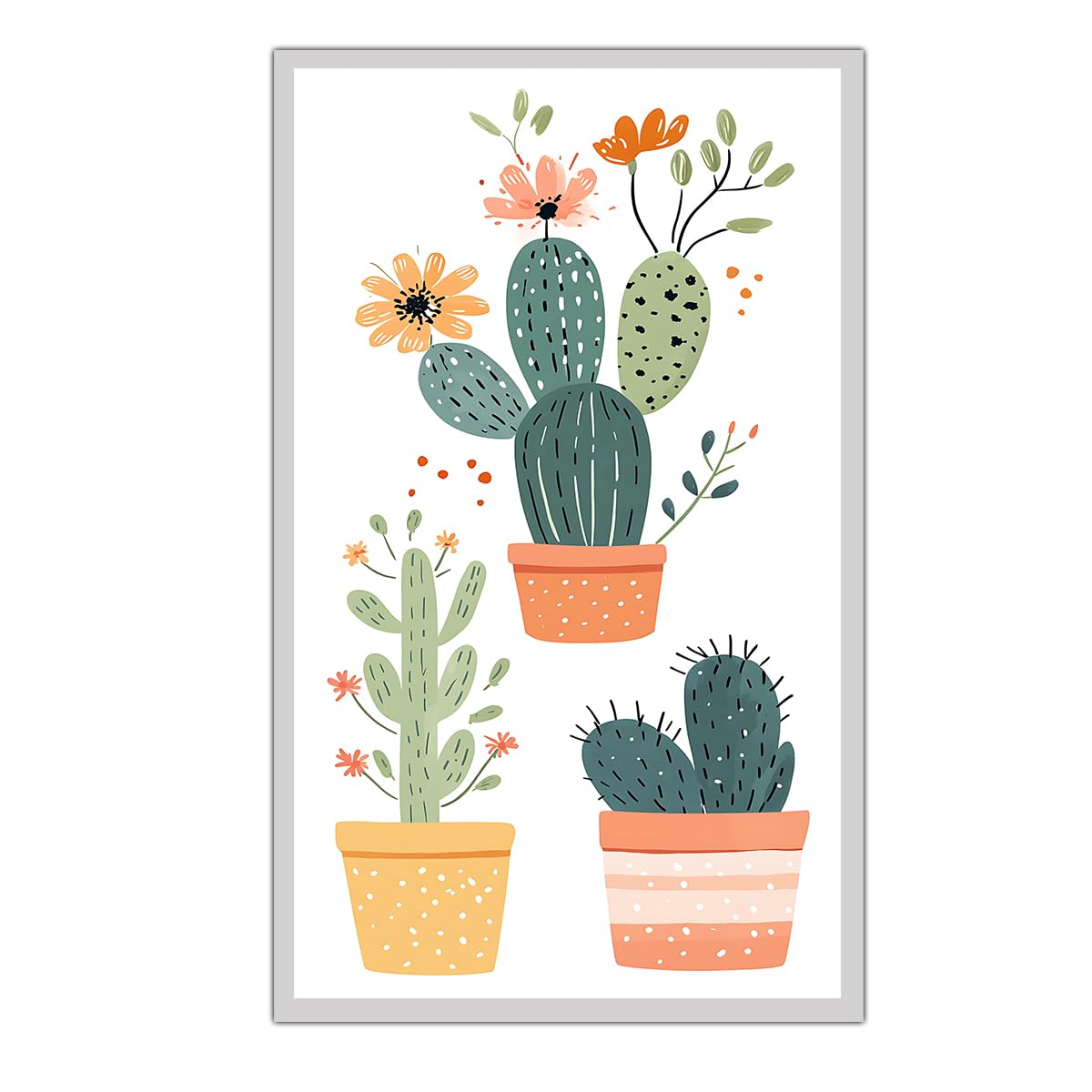 CHERHERART Cute Cactus Plants Poster Prints Canvas Wall Art Colourful Succulent Illustration Rustic Canvas Wall Decor for Living Room Hallway 25×50cm Frameless