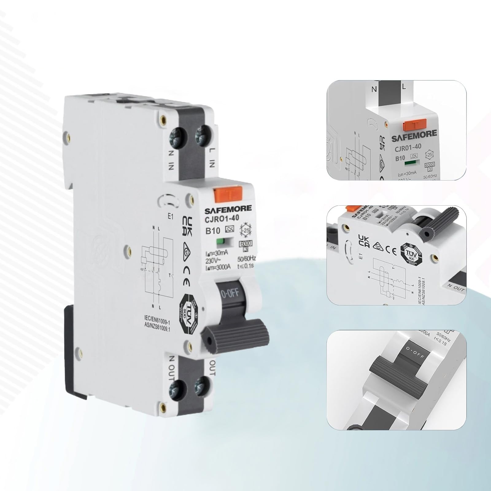 FI/LS-Schalter 10A 30mA 1P+N Typ A - RCBO Bidirektionaler Fehlerstromschutzschalter mit 6kA Schaltvermögen, B10 Kurve B, TÜV-Zertifizierung - DIN-Hutschiene, Grau