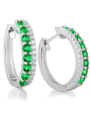 Moissanite Sapphire Ruby Emerald Novelty Setting Earrings 20mm Small Chunky Hoops for Women Solid 925 Sterling Silver with