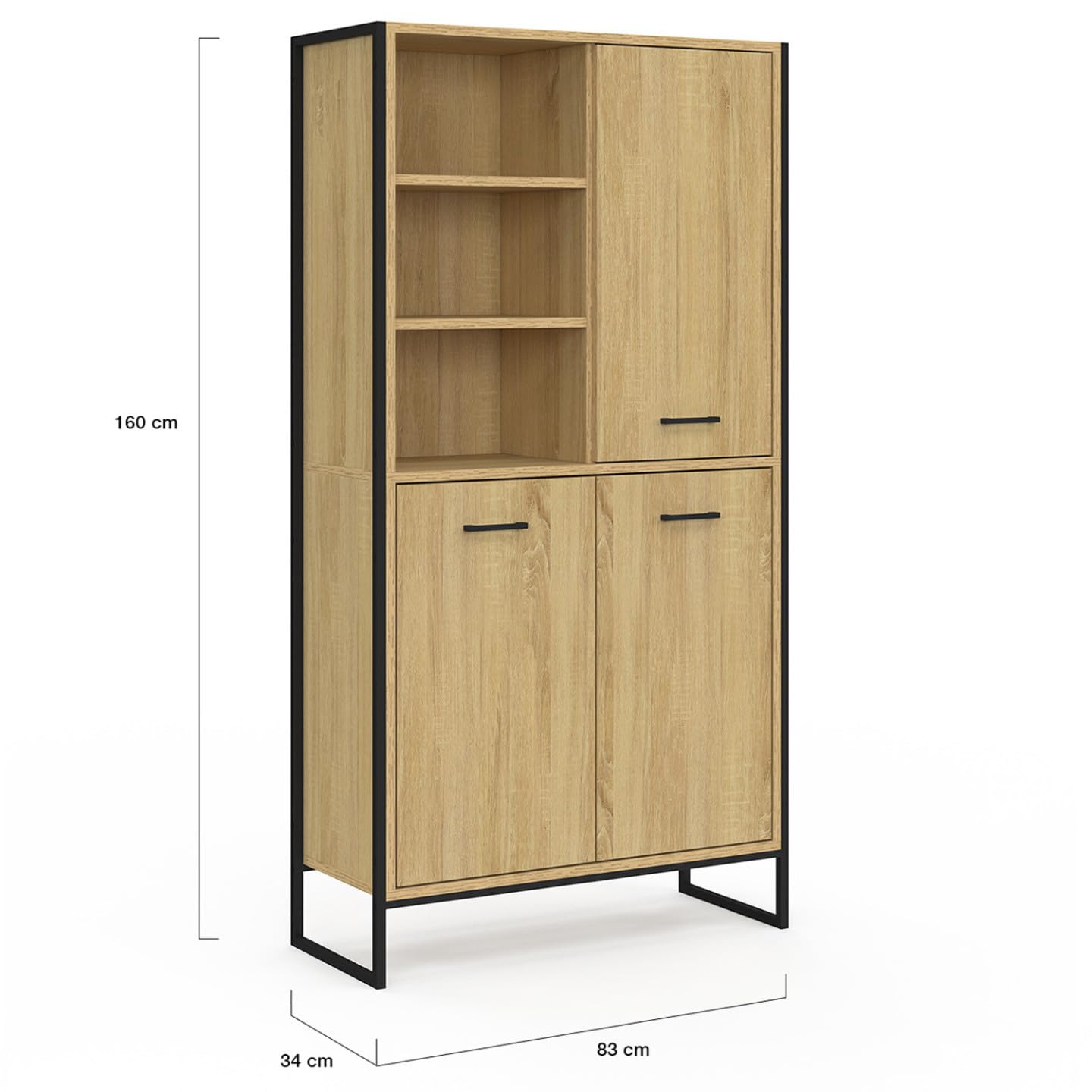 IDMarket - Buffet Haut H. 160 cm Detroit 3 Portes Design Industriel