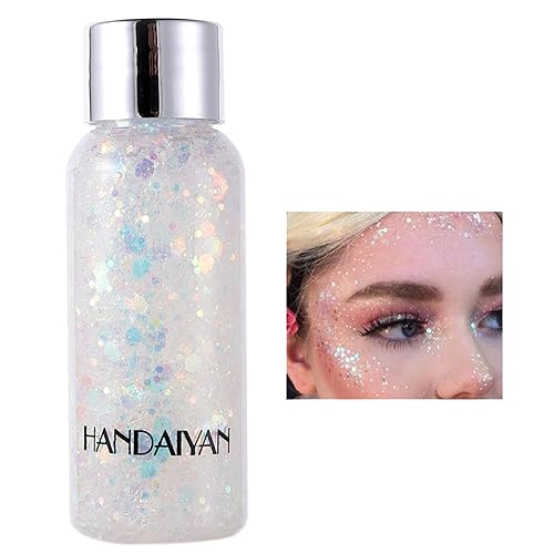 Body Glitter Gel Face Glitter for Body,Face,Eye,Hair Glitter Makeup Liquid Long Lasting Sparkling Mermaid Scales for Festival Art Party Halloween for Woman (White) - White