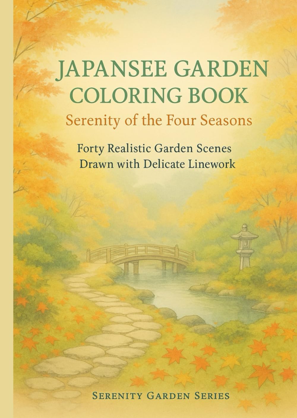 Japanese Garden Coloring Book – Serenity of the Four Seasons　: Forty Realistic Garden Scenes Drawn with Delicate Linework (Serenity Garden Series)