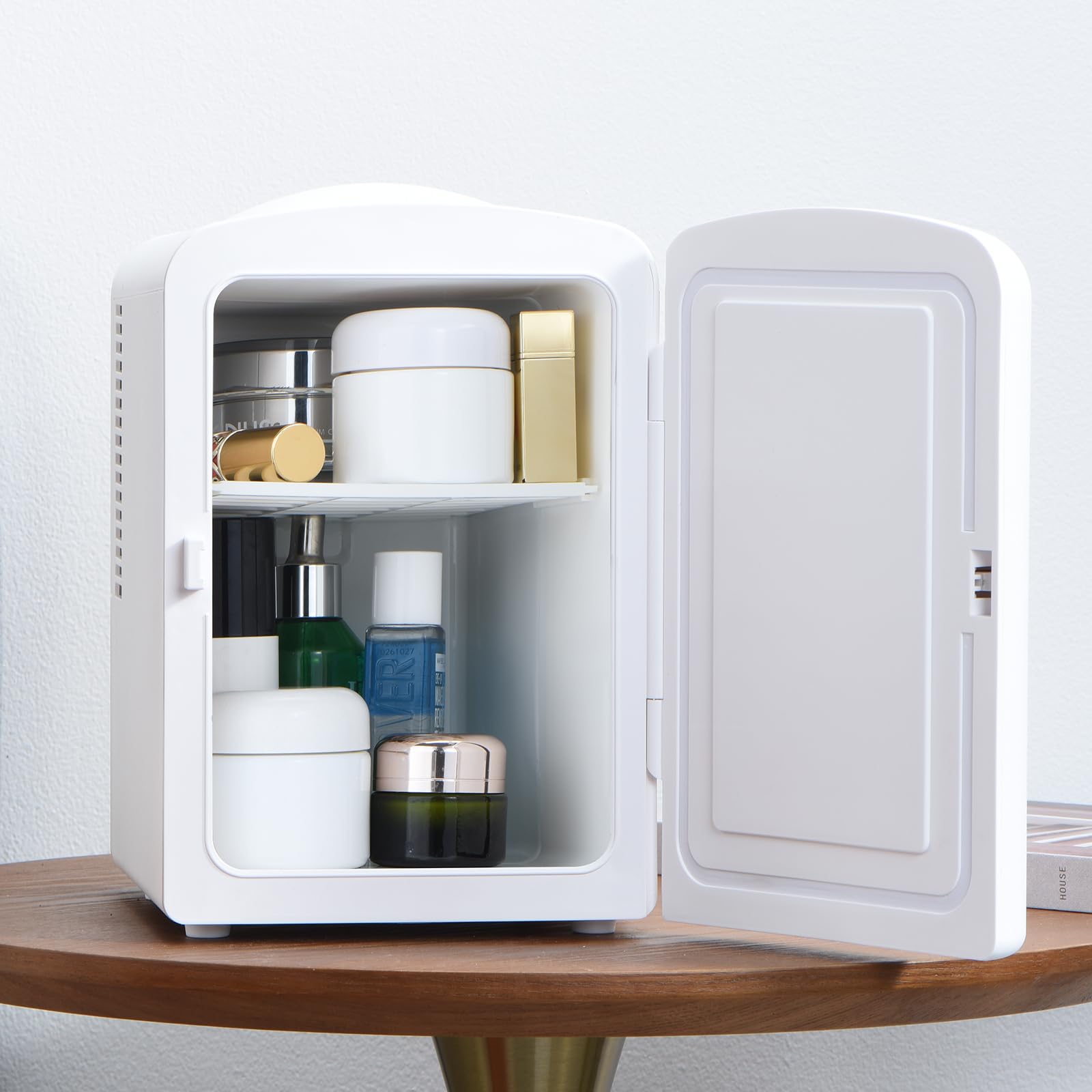 Refrigerador para el cuidado de la piel, mini refrigerador retro de 4L/6 latas para dormitorio, 110 V CA/12 V CC refrigerador y calentador para automóvil, oficina y dormitorio, refrigerador de 7