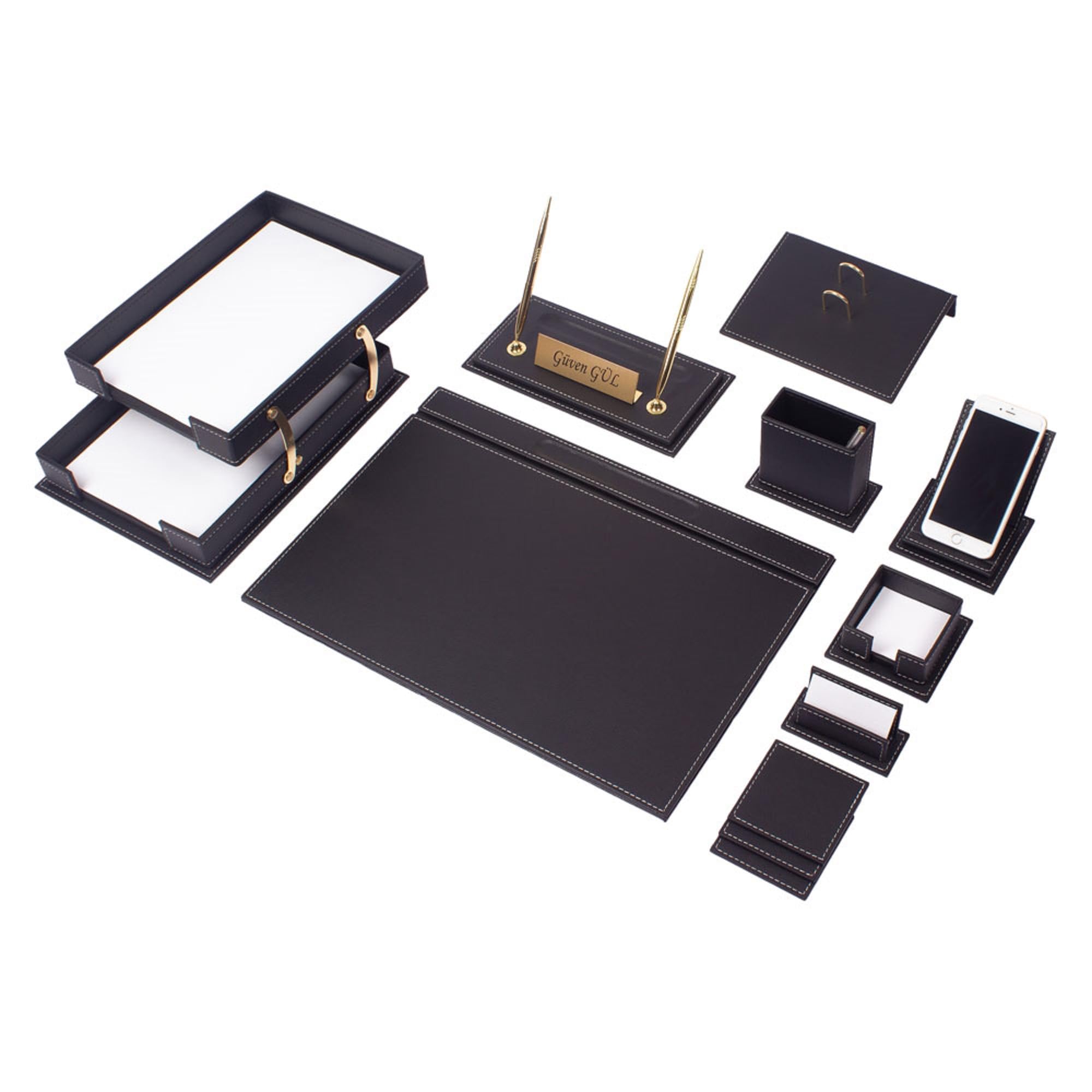 Set da scrivania in pelle, accessori per ufficio e ufficio, accessori per casa e ufficio, accessori da scrivania, organizer da scrivania, tappetino da scrivania, 13 pezzi, 13 pezzi