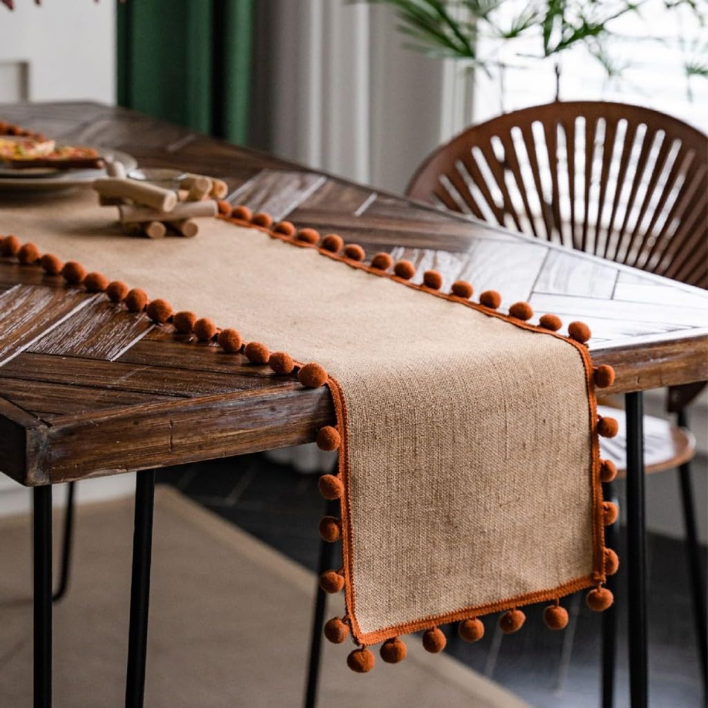 Table Runner Burlap Table Runner Hessian Natural Jute Roll with Lace Farmhouse Decor Woven Fabric Sewed Edge for Wedding Country Placemat(H,30*200cm)