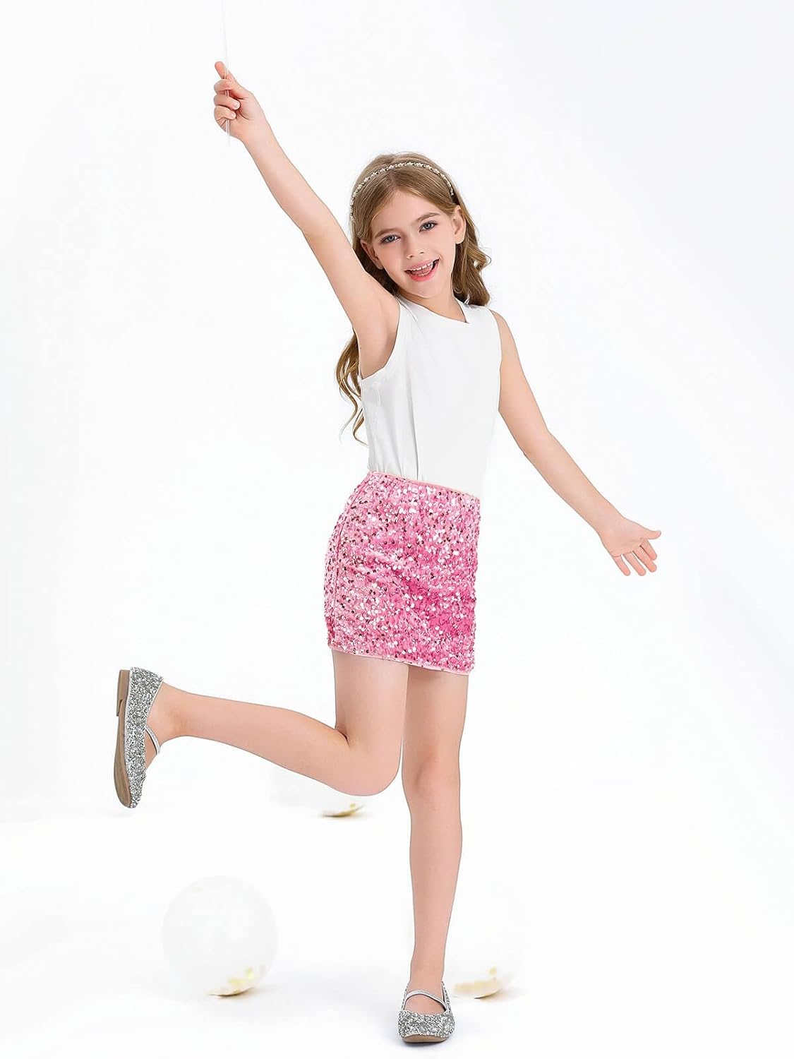 Haloumoning Girls Sequin Skirt High Waisted Mini Skirts Sparkle Glitter Party Skirts 5-14 Years - Image 3