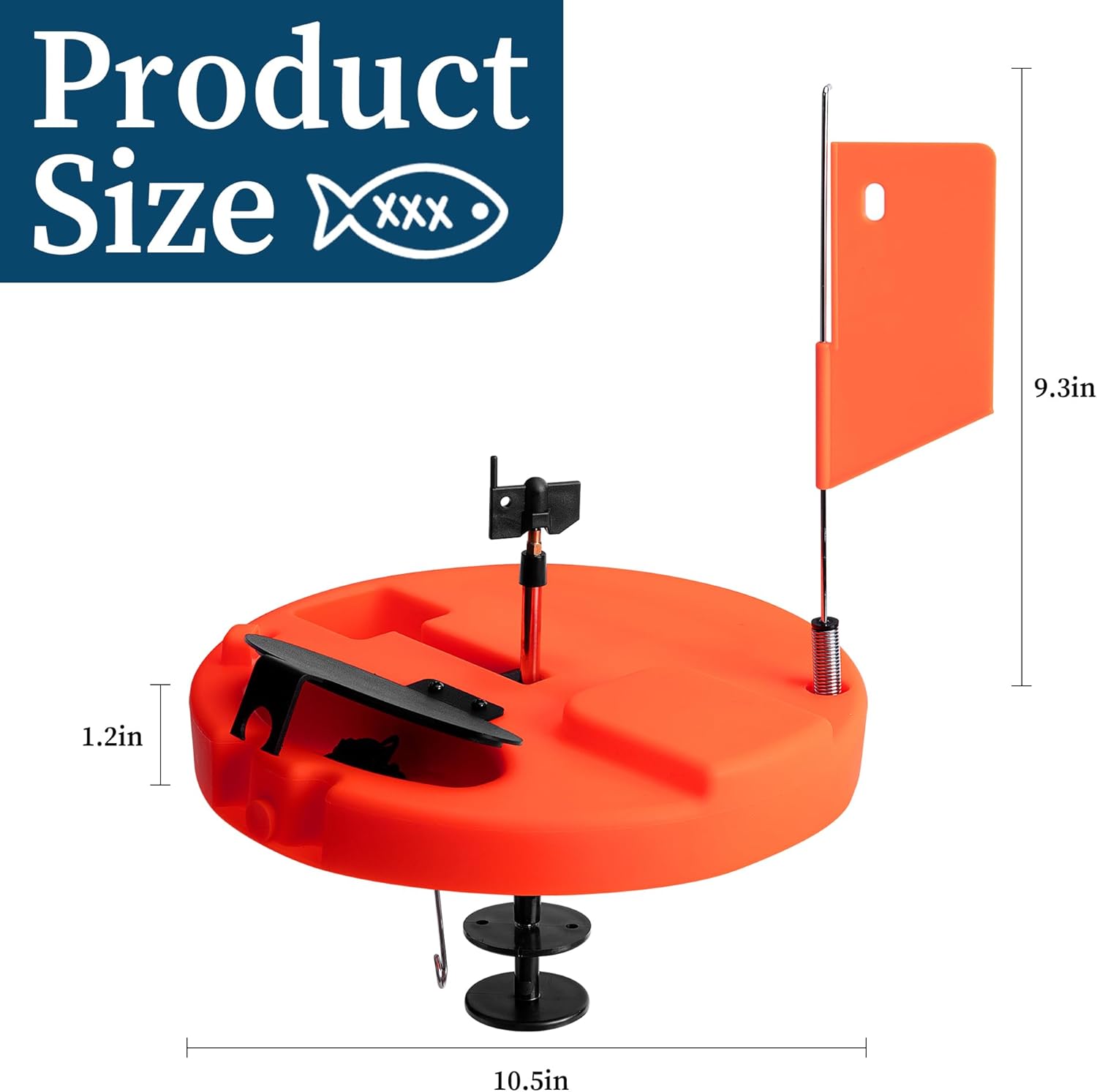 Adnee Ice Fishing Tip-Up - 10.5" Thermal Tip-Up with Orange Pole Flags - Freeze-Proof Ice Fishing Accessories Covers 10" Hole