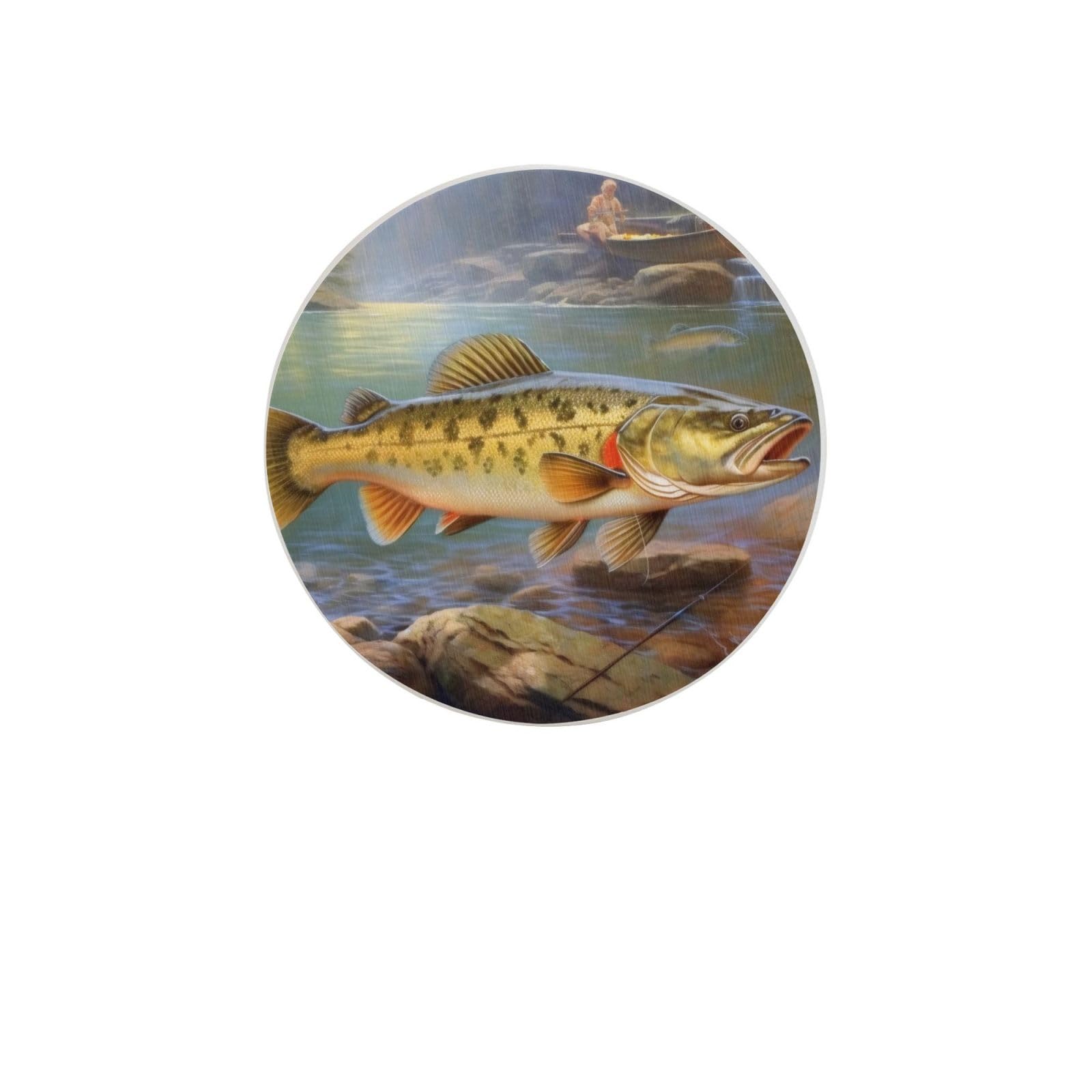 Fishing Lake Fishermen Absorbent Drink Coasters Diatomaceous Round Coaster 4 Inch Reusable Cup Coasters Set 4pc