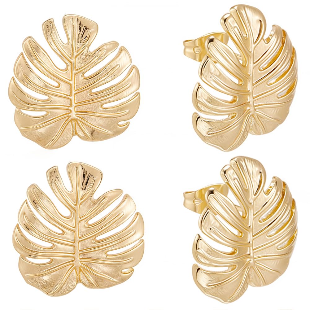 Boucles d'oreilles feuille plaqué or 18 carats Beebeecraft pour joaillerie artisanale