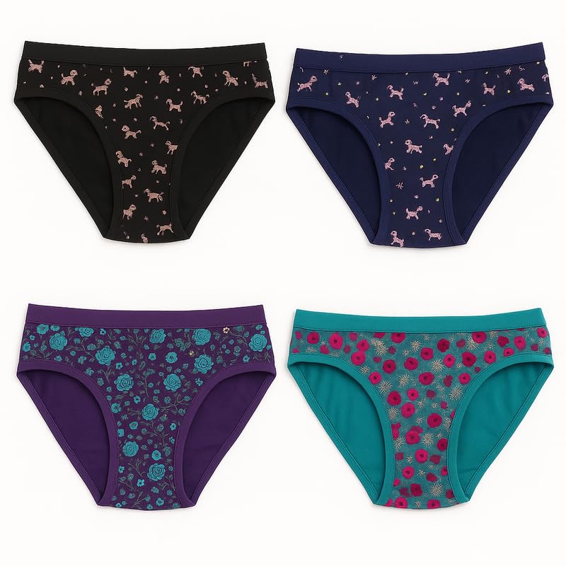 Lady Rest Women’s Cotton Bikini Panties Pack of 4 – Black, Dark Blue, Purple & Light Blue | Soft Stretch, Breathable & Everyday Comfort-PT-image-0