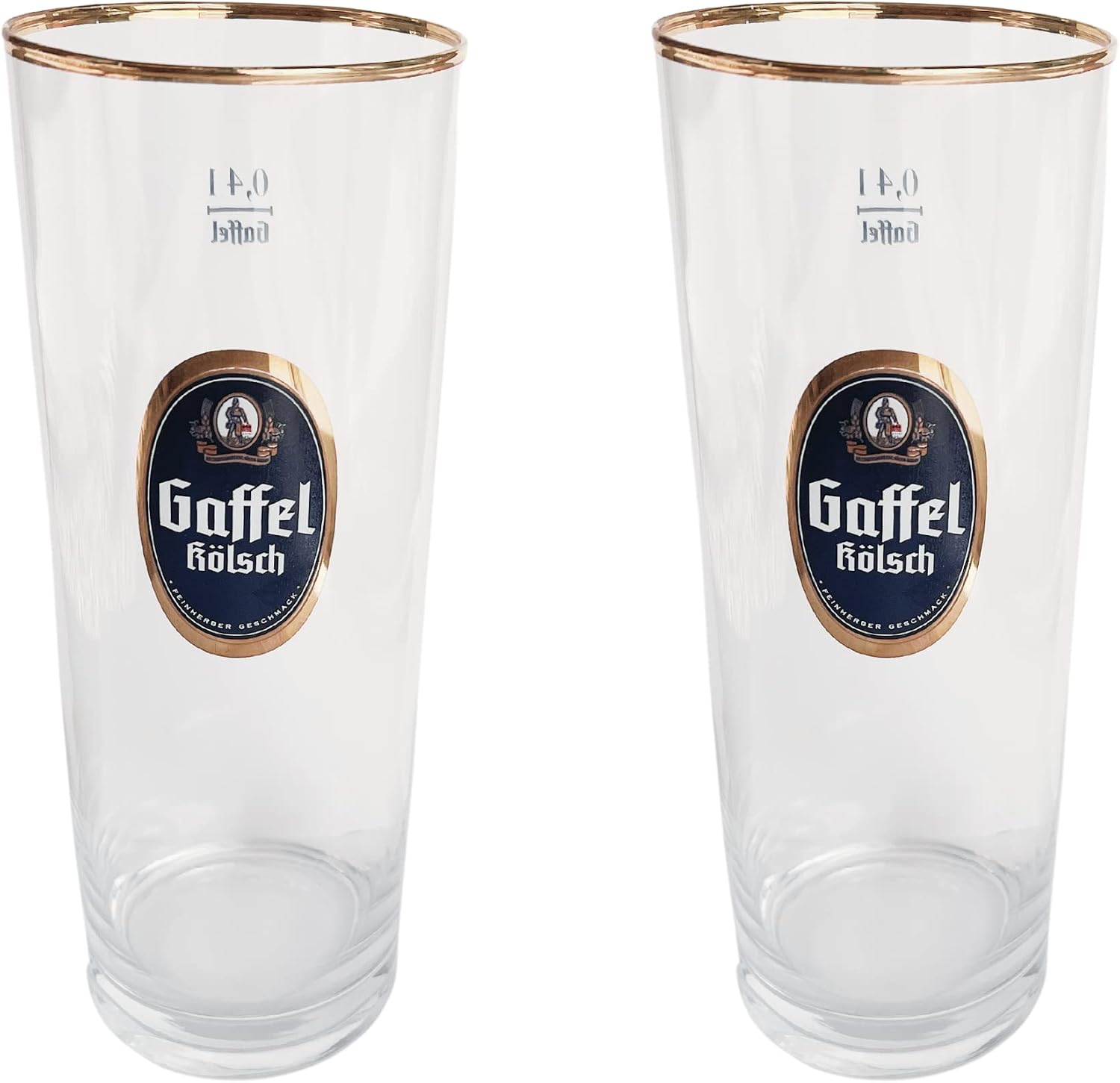 Gaffel Kolsch German Beer Gold Rim Glasses 0.3 & 0.4 Liter - *Stange* - NEW (2, .4 L)