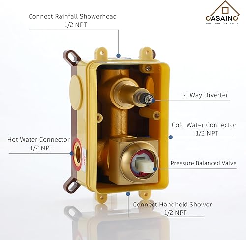 Miniatura 8 de CASAINC Juego de ducha de 10 pulgadas, cabezal de ducha de lluvia montado en la pared con sistema de ducha de mano de 3 rociadores, válvula de ducha