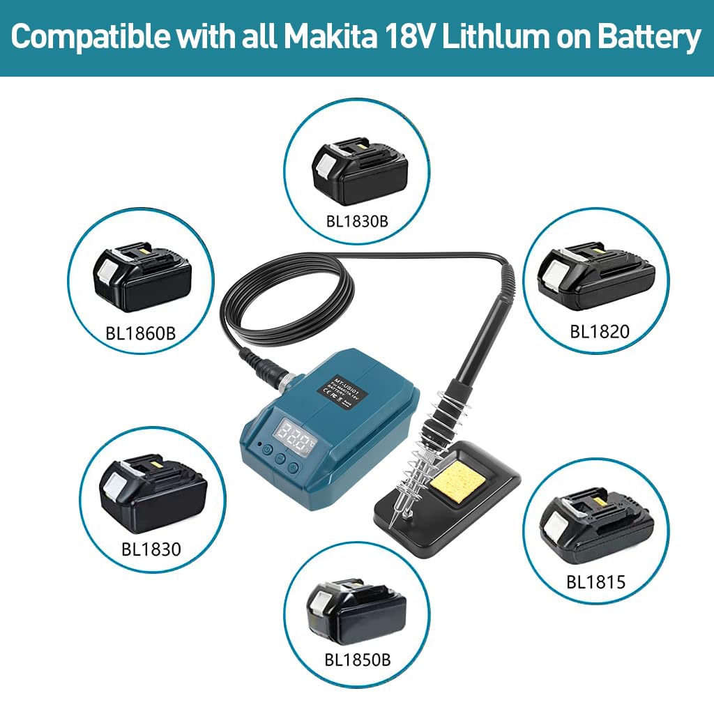 Daakro Soldeerboutset met accu, USB-oplaadbaar, met LCD, draadloze soldeerbout set, draadloze soldeertips en soldeerstandaard met instelbare temperatuur (grijs